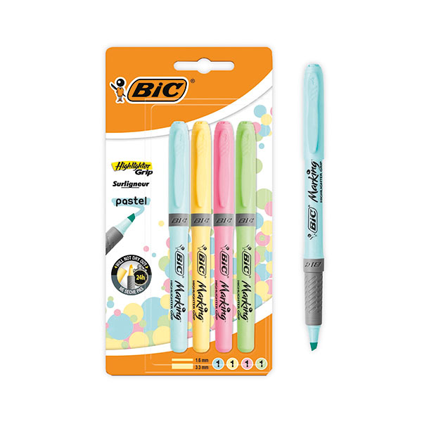 Bic Highlighter Grip Pastel Astd P4
