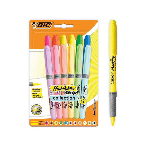 Bic Highlghtr Grip Pastel Astd Pk12