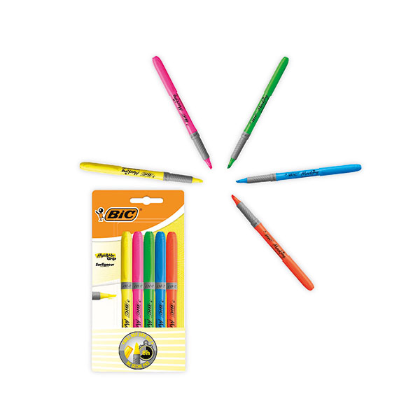 BIC Highlighter Grip Assorted Pk 5