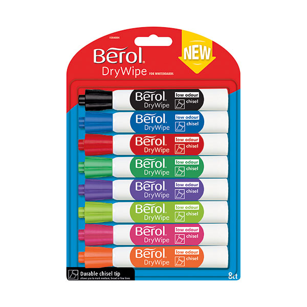 Berol D/Wipe Chisel Marker Asst Pk8