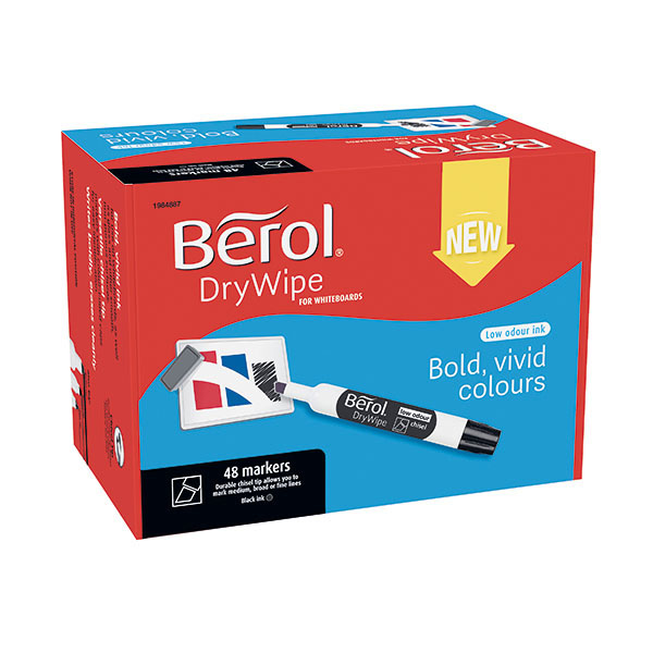 Berol D/Wipe Chisel Marker Blk Pk48
