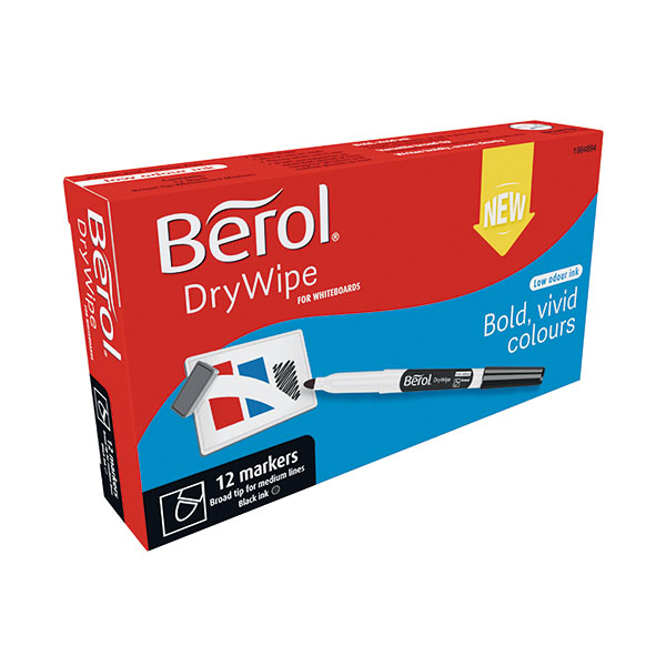 Berol D/Wipe Broad Marker Blk Pk12