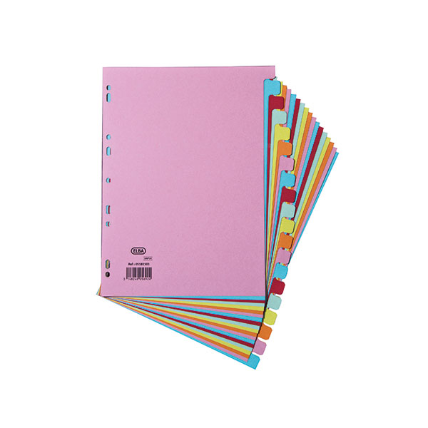 Elba A4 Card Dividers 20 Part Ast