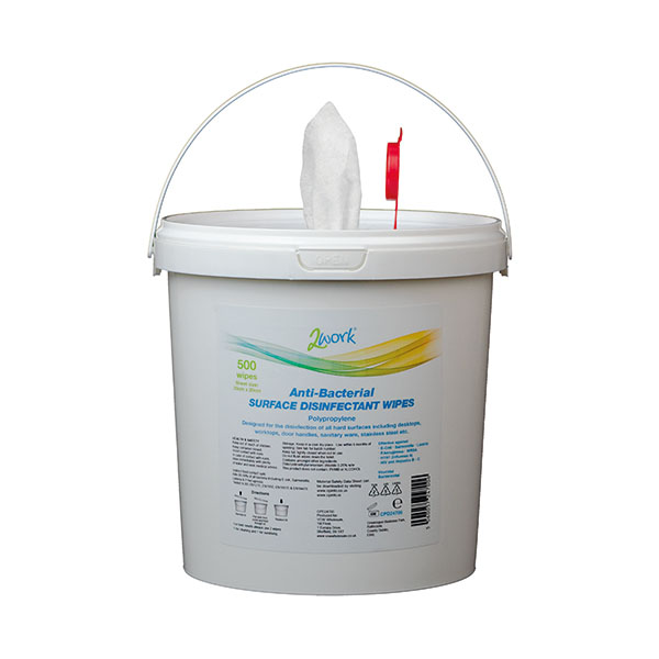 2Work Disinfectant 500 Wipes Tub