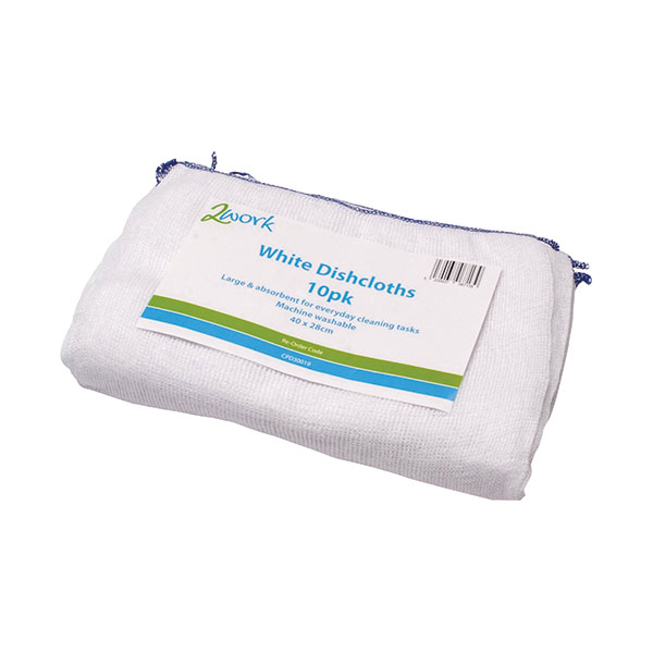 2Work Dishcloths 400x280mm Wht Pk10