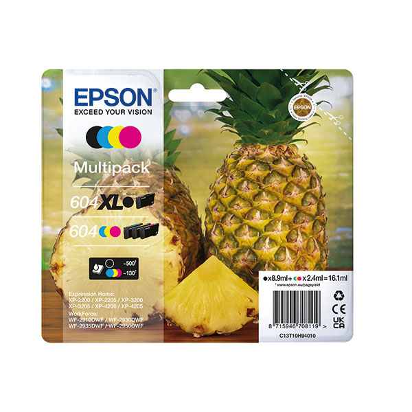 Epson 604XL/604 Ink Mlt XL K/Std CMY