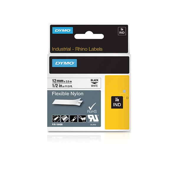 Dymo Rhino Nylon Tape 12mm Blk/Wht