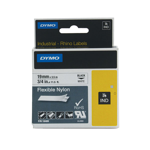Dymo Rhino Nylon Tape 19mm Blk/Wht