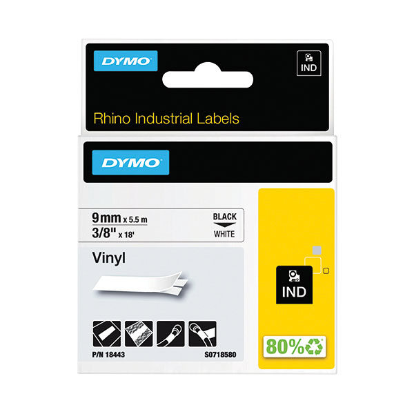 Dymo Rhino Vinyl Tape 9mm Blk/Wht