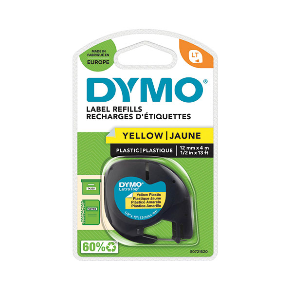Dymo LetraTag Plast Tape 12mmx4m Ylw