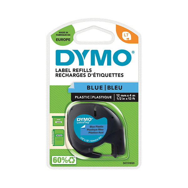 Dymo LetraTag Plast Tape 12mmx4m Blu