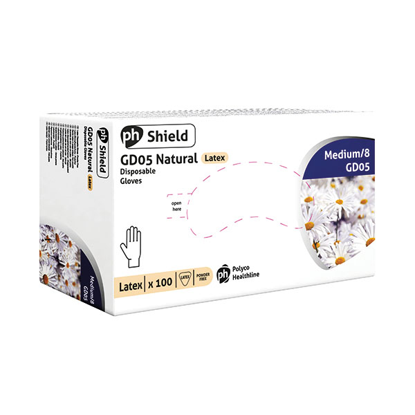 Shield Pf Latex Gloves M Pk100 GD05