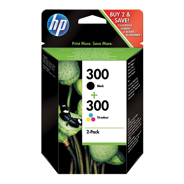 HP 300 Ink Cart 2-PkBlk/Tri Col CMY