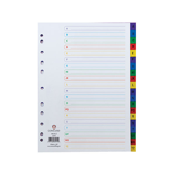 Concord M/Col Plastic Index A4 A-Z