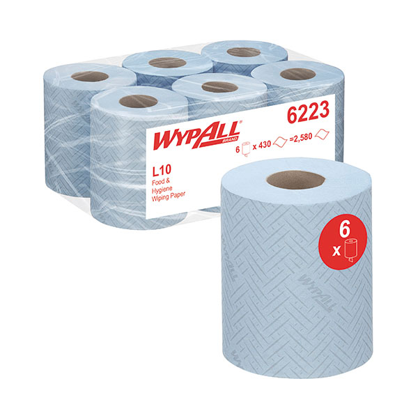 WypAll L10 CF Roll 1Ply Blu Pk6 6223