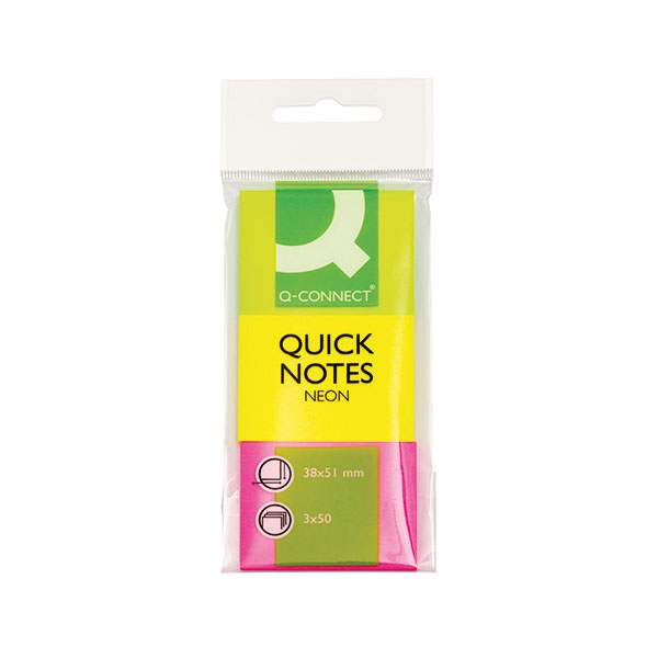 Q-Connect Neon QuickNote 38x51mm Pk3