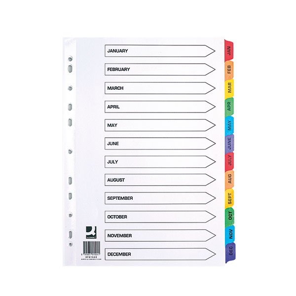 Q Card Dividers A4 Jan-Dec White