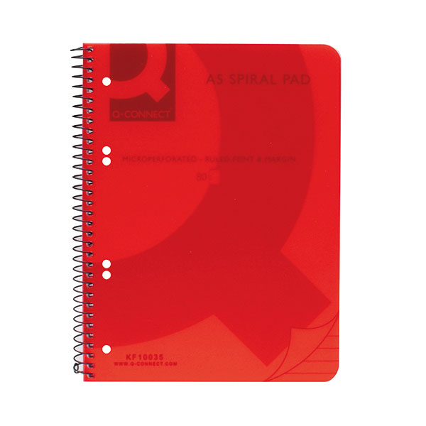 Q-Connect PP Spiral Pad A5 Red Pk5