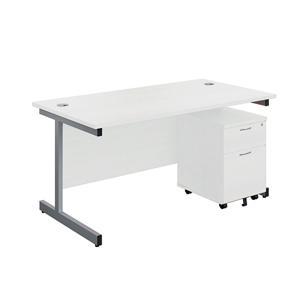 First Desk and 2 Drw Ped 1600 White