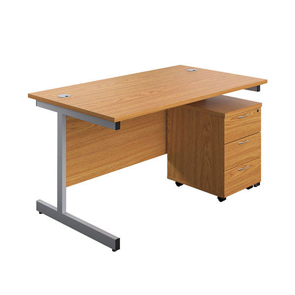 First Desk 3 Drw Ped 1600 N/Oak/Slv