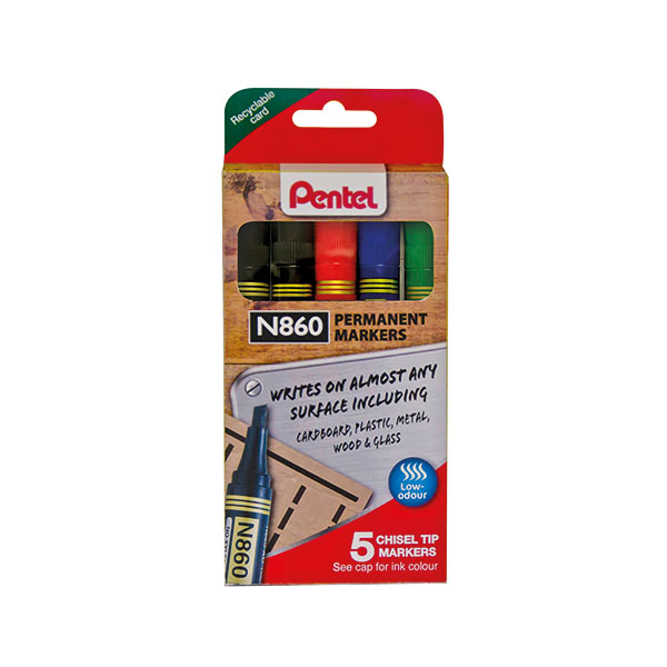 Pentel Chisel Tip Marker Astd Pk5