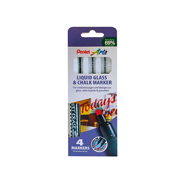 Pentel Liquid Chalk Marker White Pk4