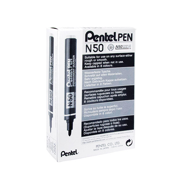 Pentel N50 Bullet Marker Blk Box 12