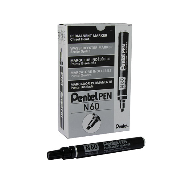 Pentel N60 Chsl Tip Marker Blk Pk12