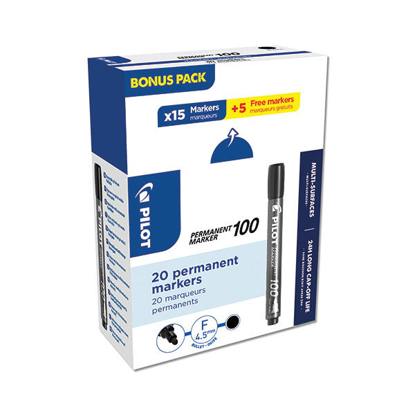 Pilot 100 Bullet Tip Marker Blk Pk20