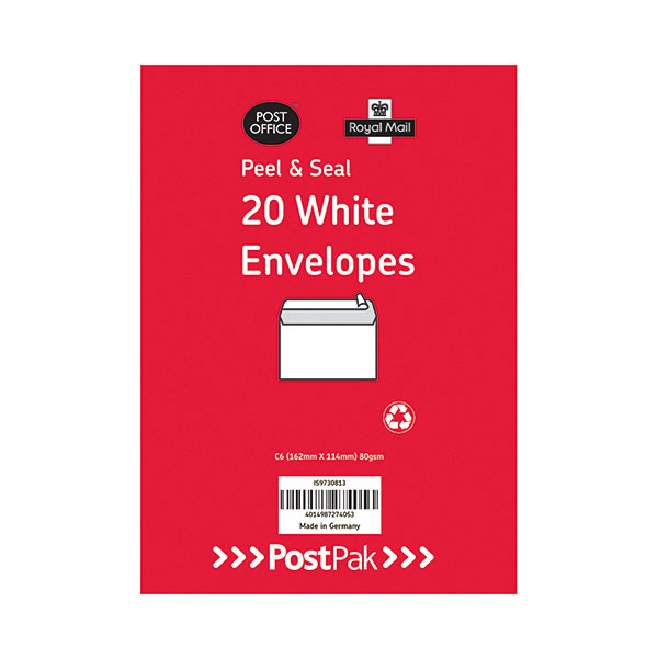 C6 P/Seal Wht 80gsm Env Pack 26 x20