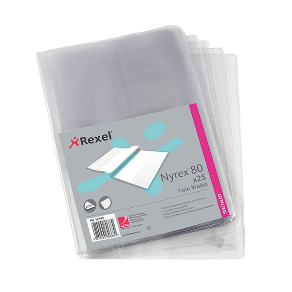 Rexel Nyrex Twin Wallet A4 Clr Pk25