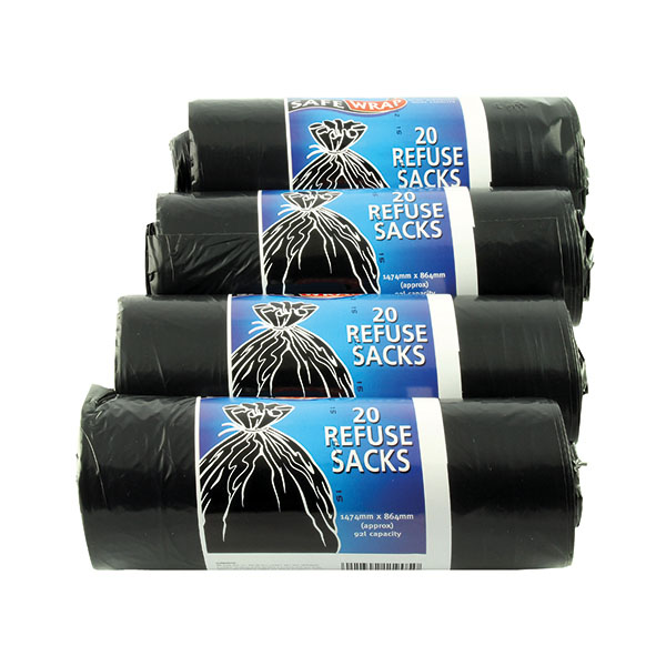 Refuse Sacks Roll 20x4 Stnrd Blk P80