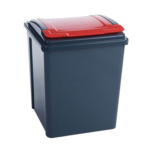 VFM Recycling Bin Gry/Red Lid 50L