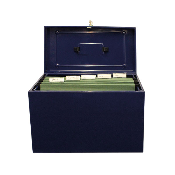 Cathedral Fscap Metal File Box Blue