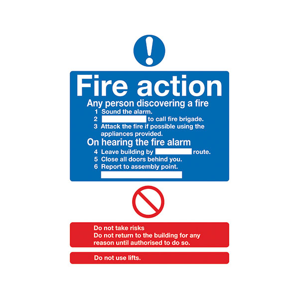 Safety Sign Fire Action Words A4 Sa