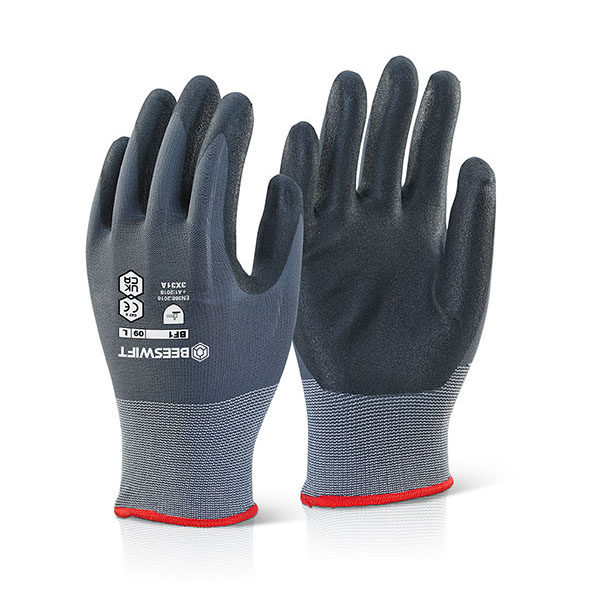 Nitrile PU Gloves Black/Grey Small