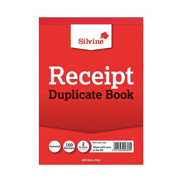 Silvine Dup Receipt Book 230 Pk12