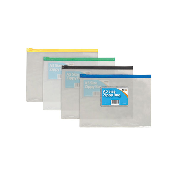 Colour Plastic Zip Bags Clr A5 Pk12
