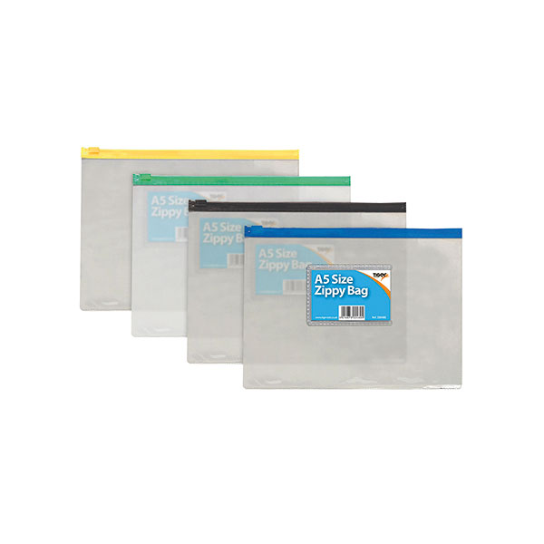 Colour Plastic Zip Bags Clr A5 Pk12