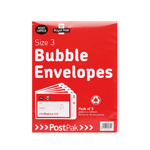 Postpak Size 3 Bbl Env Wht/Red Pk100