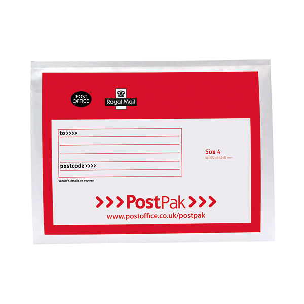 Postpak Size 4 Bbl Env Wht/Red Pk100