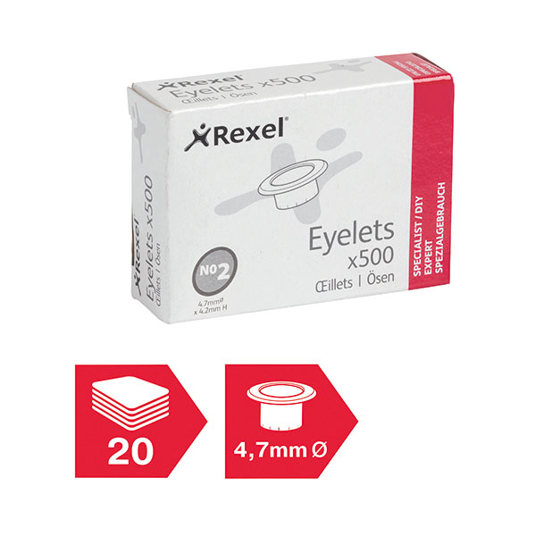 Rexel No 2 Eyelets 4.2mm Brass Pk500