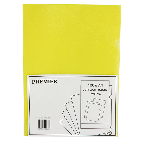 Yellow Cut Flush Folders Pk100