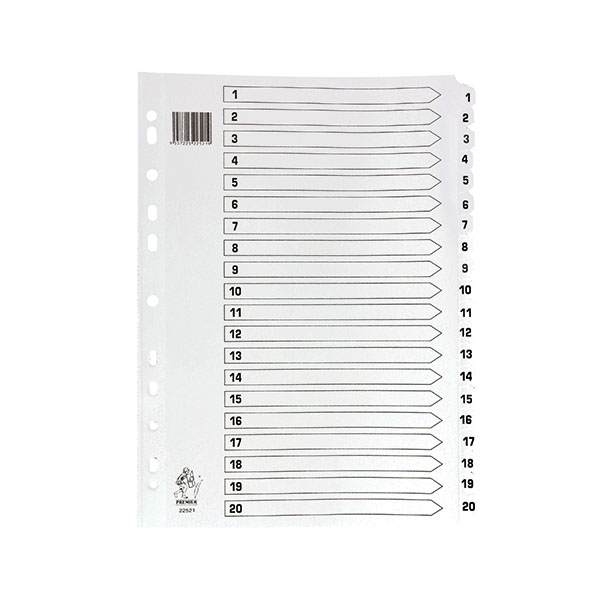 White A4 1-20 Mylar Index Dividers