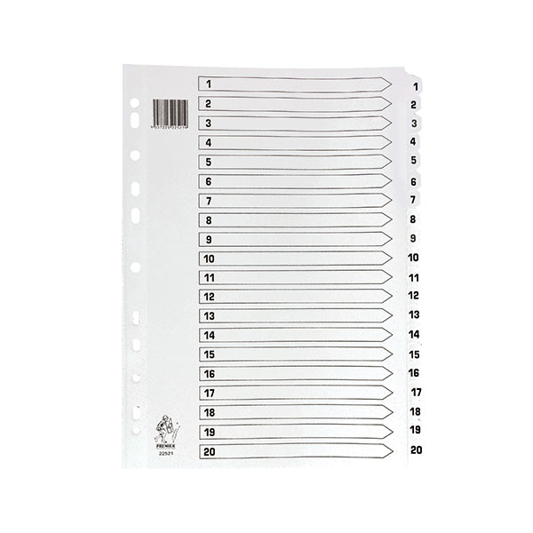 White A4 1-20 Mylar Index Dividers