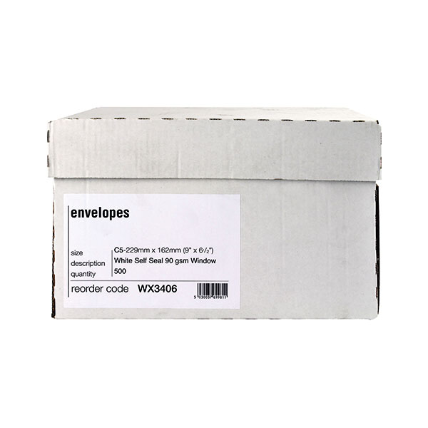 Envelope C5 Wdw SS White Boxed Pk500