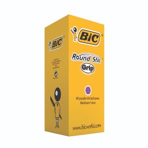 Bic Round Stic Grip Ball Purple Pk40