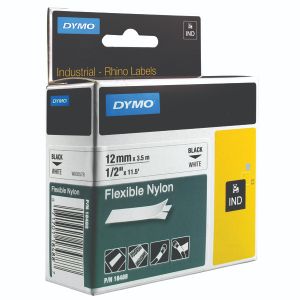 Dymo Rhino Nylon Tape 12mm Blk/Wht