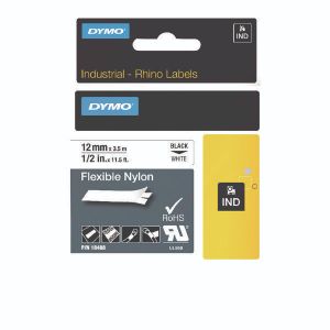 Dymo Rhino Nylon Tape 12mm Blk/Wht