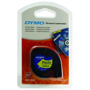 Dymo LetraTag Plas Tape 12mmx4m Ylw